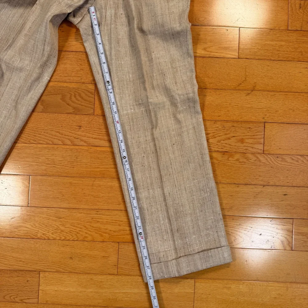 VTG‎ Polo Ralph Lauren Mens Beige Textured Linen Pleated Cuffed Trousers 30x28